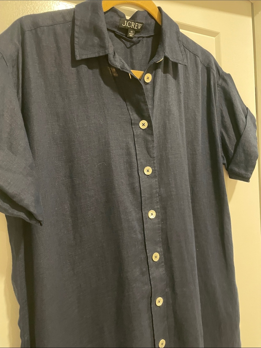 J. Crew Linen Navy Button-Front Shirt Dress size XS - Picture 3 of 9